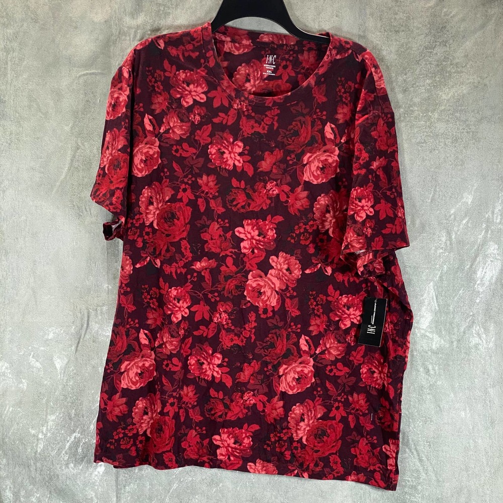 INC International Concepts Burgundy Red Floral Short Sleeve Tee